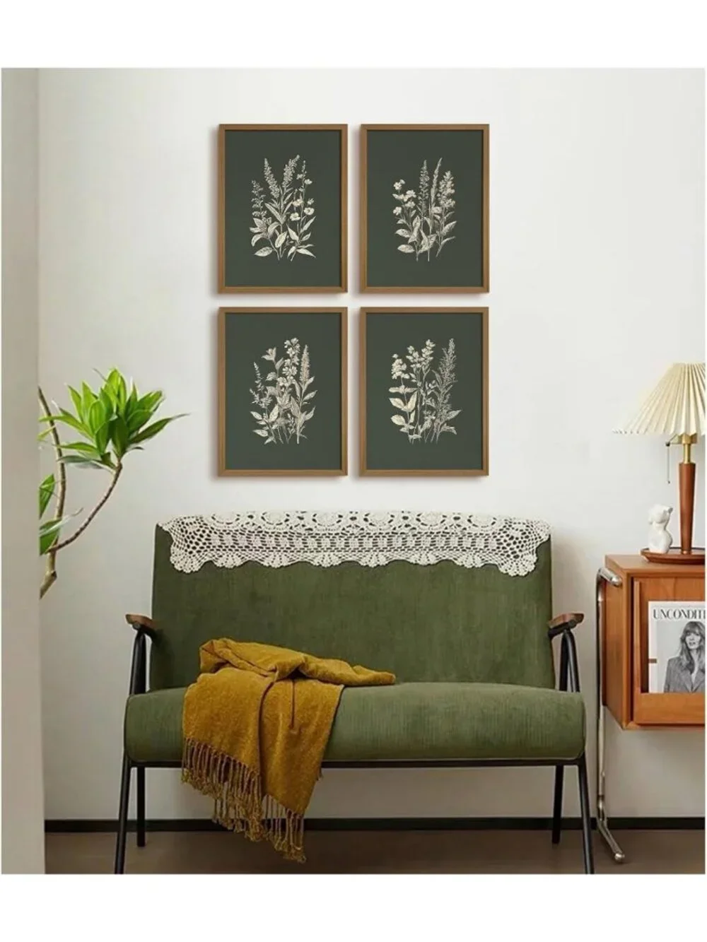 Vintage Floral Wall Art Set of 4 - Rustic Botanical Canvas Prints for Home Decor